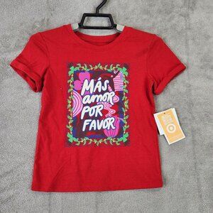 Unisex Kids Red Shirt Short Sleeve Latino Heritage "Mas Amor Por Favor" Size 5T
